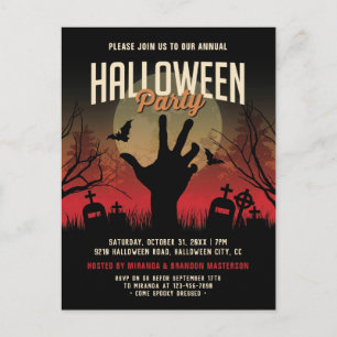 Spooky Graveyard, Full Moon Halloween Party Uitnod Briefkaart