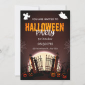 Spooky Graveyard Ghosts & Pumpkins Halloween Party Kaart (Voorkant)