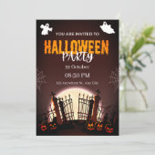 Spooky Graveyard Ghosts & Pumpkins Halloween Party Kaart (Staand voorkant)