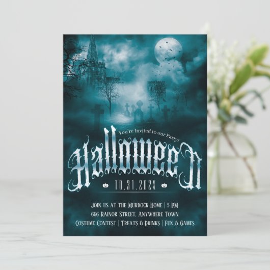 Spooky Graveyard Gothic Dark Halloween Kaart (Staand voorkant)