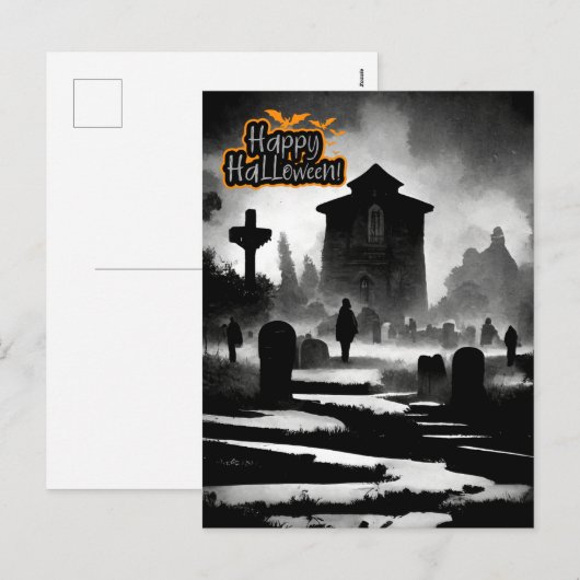 Spooky Graveyard Halloween day Feestdagenkaart (Voorkant / Achterkant)