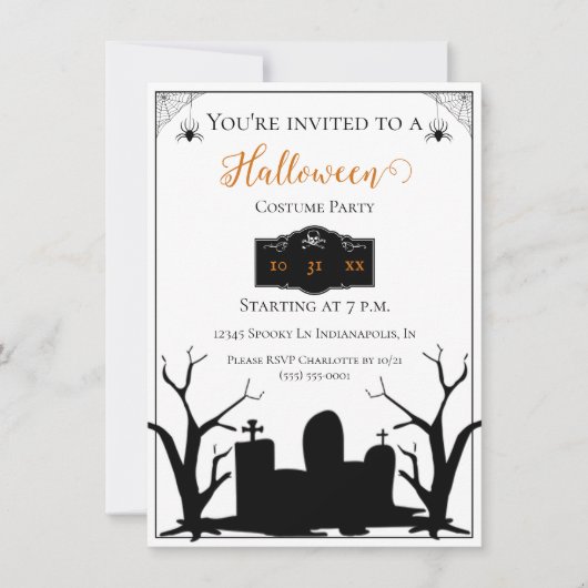 Spooky Graveyard Halloween Kostuumfeest Kaart (Voorkant)