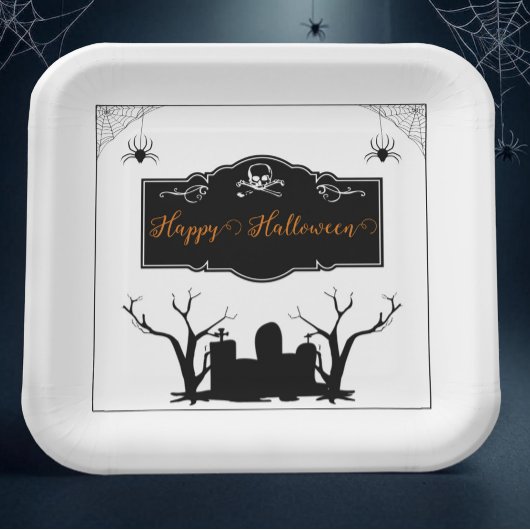 Spooky Graveyard Halloween Papieren Bordje
