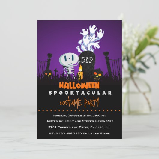 Spooky Graveyard Halloween Party Invite Kaart (Staand voorkant)