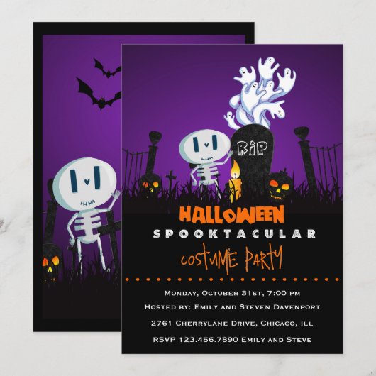 Spooky Graveyard Halloween Party Invite Kaart (Voorkant / Achterkant)