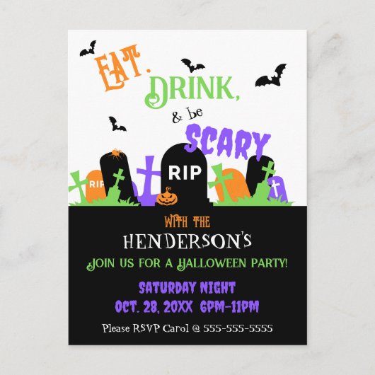 Spooky Graveyard Halloween Party Uitnodiging Briefkaart (Voorkant)