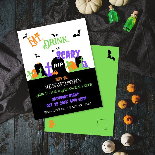 Spooky Graveyard Halloween Party Uitnodiging Briefkaart