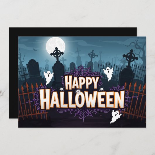 Spooky Graveyard Halloween uitnodiging (Voorkant / Achterkant)