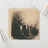 Spooky Graveyard  Illustratie Gothic Kaart (Voorkant / Achterkant in situ)