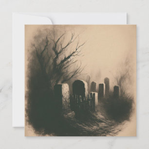 Spooky Graveyard  Illustratie Gothic Kaart