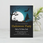Spooky Graveyard Midnight Halloween Party Invitati Kaart (Staand voorkant)