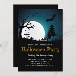 Spooky Graveyard Midnight Halloween Party Invitati Kaart