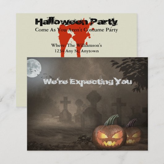 Spooky Graveyard Party nodigt uit met bloedige tek Kaart (Voorkant / Achterkant)