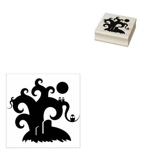 Spooky graveyard silhouette — kunstzegel rubberstempel (Gestempeld)