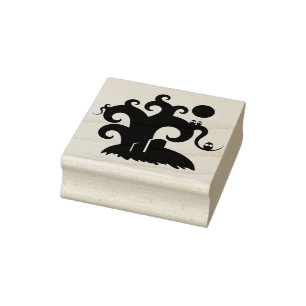 Spooky graveyard silhouette — kunstzegel rubberstempel