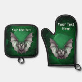 Spooky Gray Flying Bat Glowing Green Cave Ovenwant & Pannenlap Set (Voorkant)