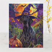Spooky Great Dane Dog Halloween Witch Pumpkin Kaart (Gele Bloem)