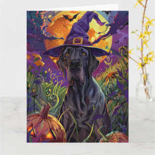 Spooky Great Dane Dog Halloween Witch Pumpkin Kaart