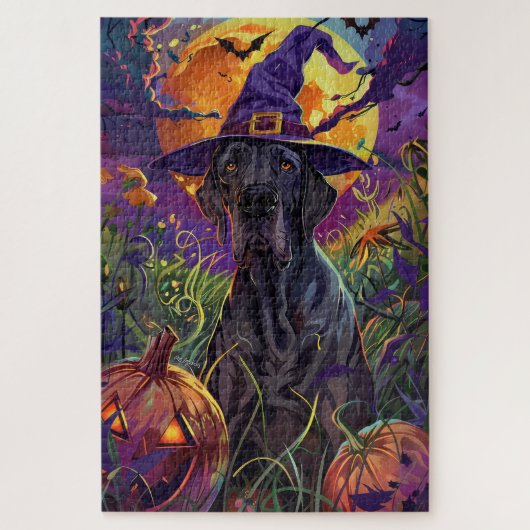 Spooky Great Dane Dog Halloween Witch Pumpkin Legpuzzel (Verticaal)