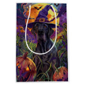 Spooky Great Dane Dog Halloween Witch Pumpkin Medium Cadeauzakje (Voorkant)