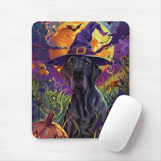Spooky Great Dane Dog Halloween Witch Pumpkin Muismat (Met muis)
