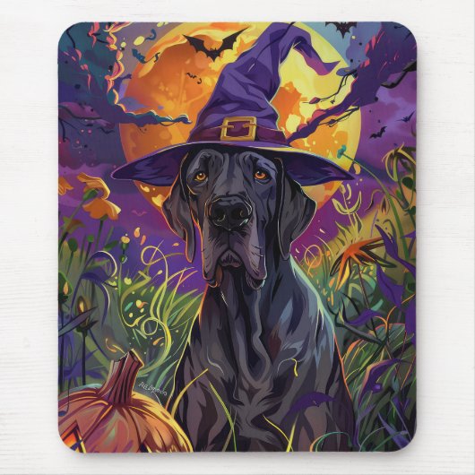 Spooky Great Dane Dog Halloween Witch Pumpkin Muismat (Voorkant)