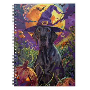 Spooky Great Dane Dog Halloween Witch Pumpkin Notitieboek