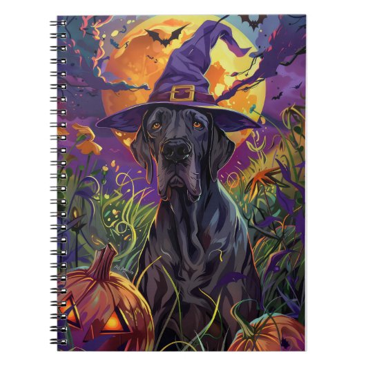 Spooky Great Dane Dog Halloween Witch Pumpkin Notitieboek (Voorkant)