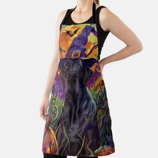 Spooky Great Dane Dog Halloween Witch Pumpkin Schort (Insitu)