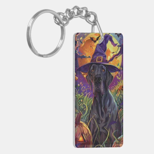 Spooky Great Dane Dog Halloween Witch Pumpkin Sleutelhanger (Voorkant Links)