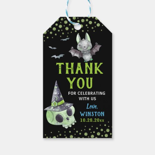 Spooky Green Skull Bet Halloween Dank je Cadeaulabel (Voorkant)