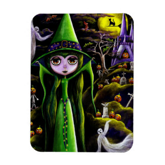 Spooky Green Witch Doll Big Eyes pomkin Magneet
