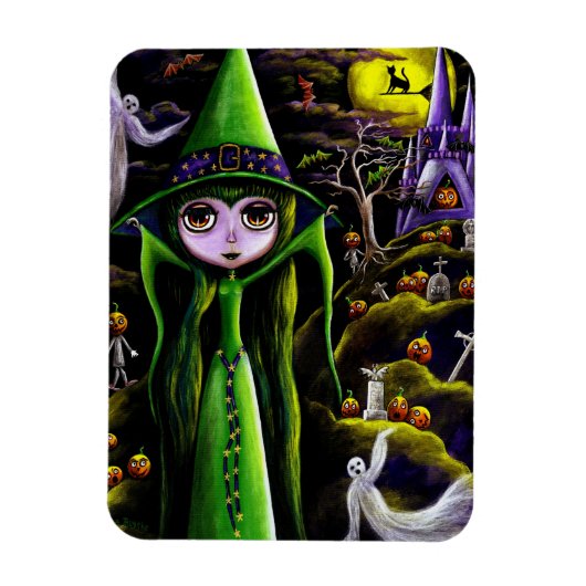 Spooky Green Witch Doll Big Eyes pomkin Magneet (Verticaal)