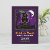 Spooky Green Witch Haunted House Halloween Party Kaart (Staand voorkant)