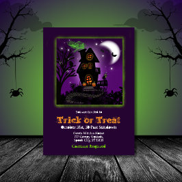 Spooky Green Witch Haunted House Halloween Party Kaart