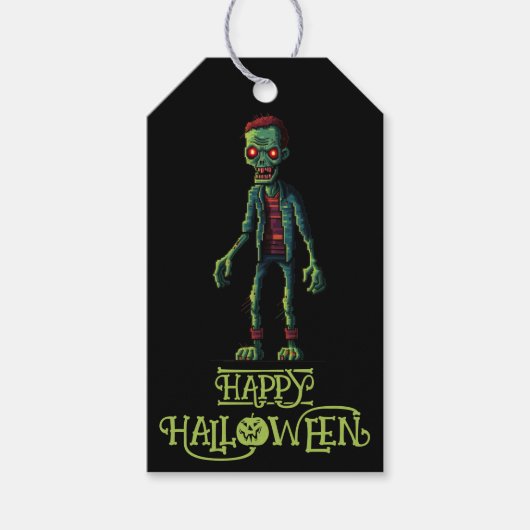 Spooky Green Zombie | Zwarte Kinder Halloween Part Cadeaulabel (Voorkant)