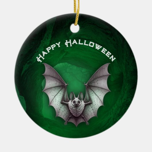 Spooky Grey Bat in Flight Green Haunted Cave Keramisch Ornament (Voorkant)