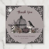 Spooky Grey Gothic Schedel en Rozen Dank u Bedankjes Labels (Voorkant)
