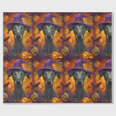 Spooky Greyhound Hond Halloween Heks en Pompoen Cadeaupapier (Vlak)
