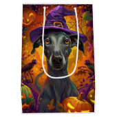Spooky Greyhound Hond Halloween Heks en Pompoen Medium Cadeauzakje (Achterkant)