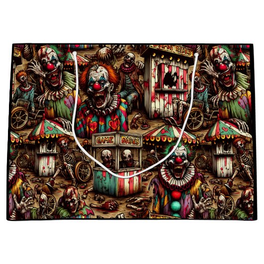 Spooky griezelig clown zombie verlaten carnaval groot cadeauzakje (Voorkant)
