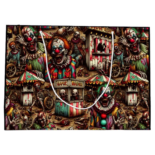 Spooky griezelig clown zombie verlaten carnaval groot cadeauzakje (Achterkant)