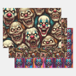 Spooky griezelig clown zombie verlaten carnaval inpakpapier vel