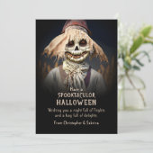 Spooky griezelig vogelverschrikker Halloween groet Feestdagenkaart (Staand voorkant)