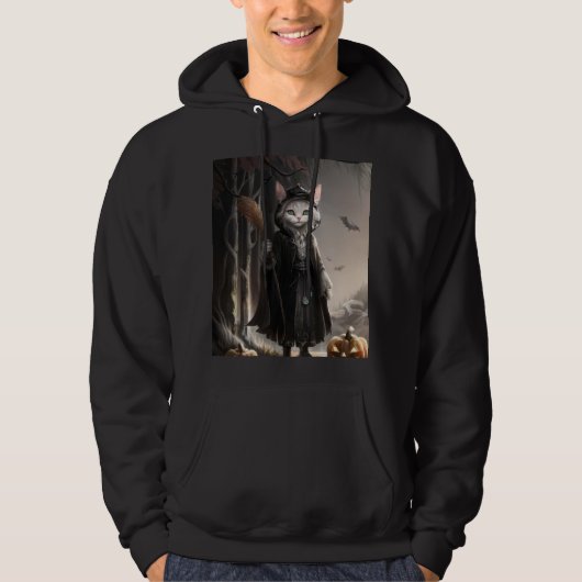 Spooky griezelige kat Mage in Misty Forest Hallowe Hoodie (Voorkant)