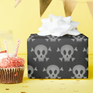 Spooky Grijs & Zwart Halloween Schedel Patroon Cadeaupapier