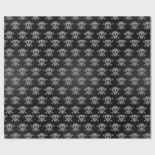 Spooky Grijs & Zwart Halloween Schedel Patroon Cadeaupapier (Vlak)