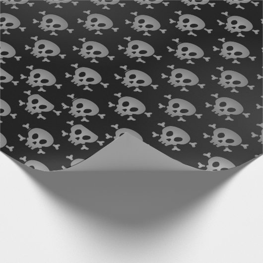Spooky Grijs & Zwart Halloween Schedel Patroon Cadeaupapier (Hoek)