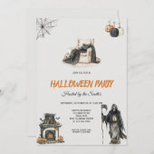 Spooky Grim Reaper en Pumpkin Halloween Party Kaart (Voorkant / Achterkant)