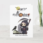 Spooky Grim Reaper Graveyard Crow Gothic Halloween Kaart (Voorkant)